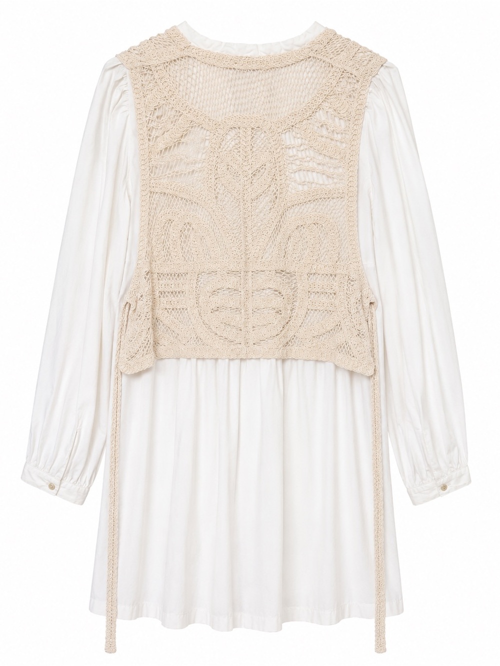 ZARA White Crochet Overlay Mini Dress Side Tie Boho Size M - Picture 3 of 3